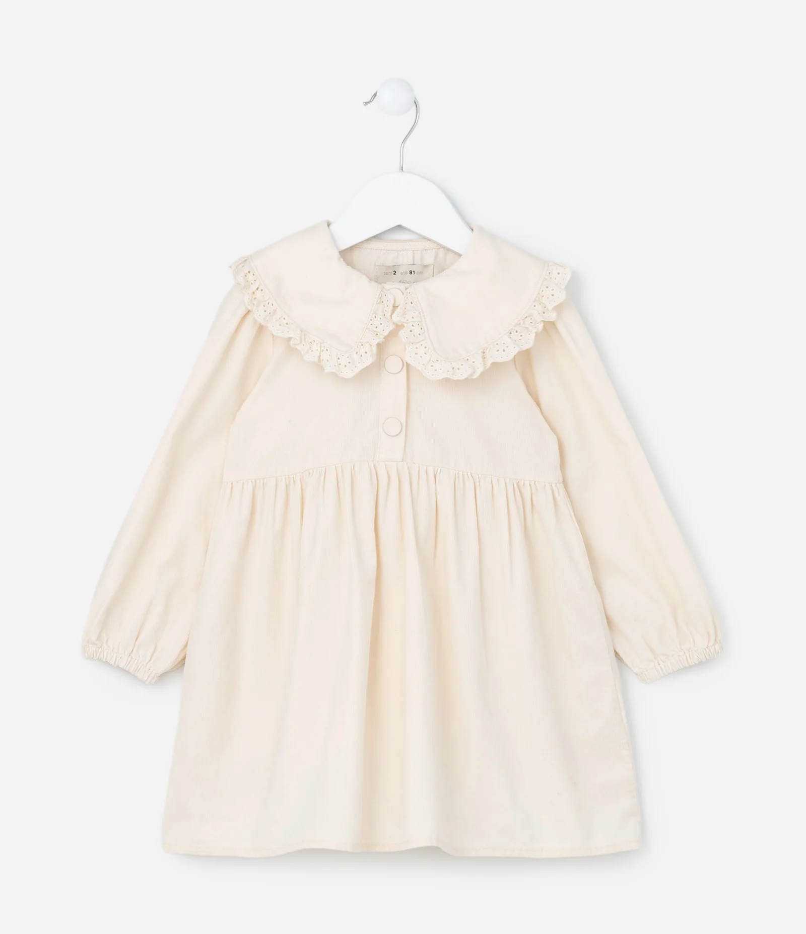 Vestido Infantil em Veludo com Gola Boneca - Tam 1 a 5 Anos Bege 1