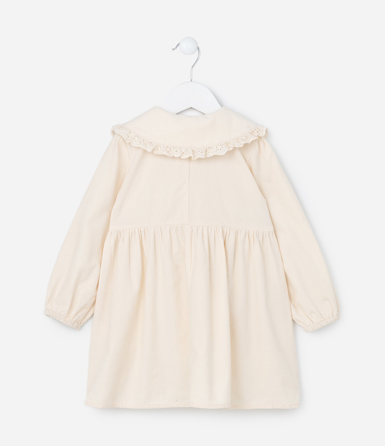 Vestido Infantil em Veludo com Gola Boneca - Tam 1 a 5 Anos Bege 2