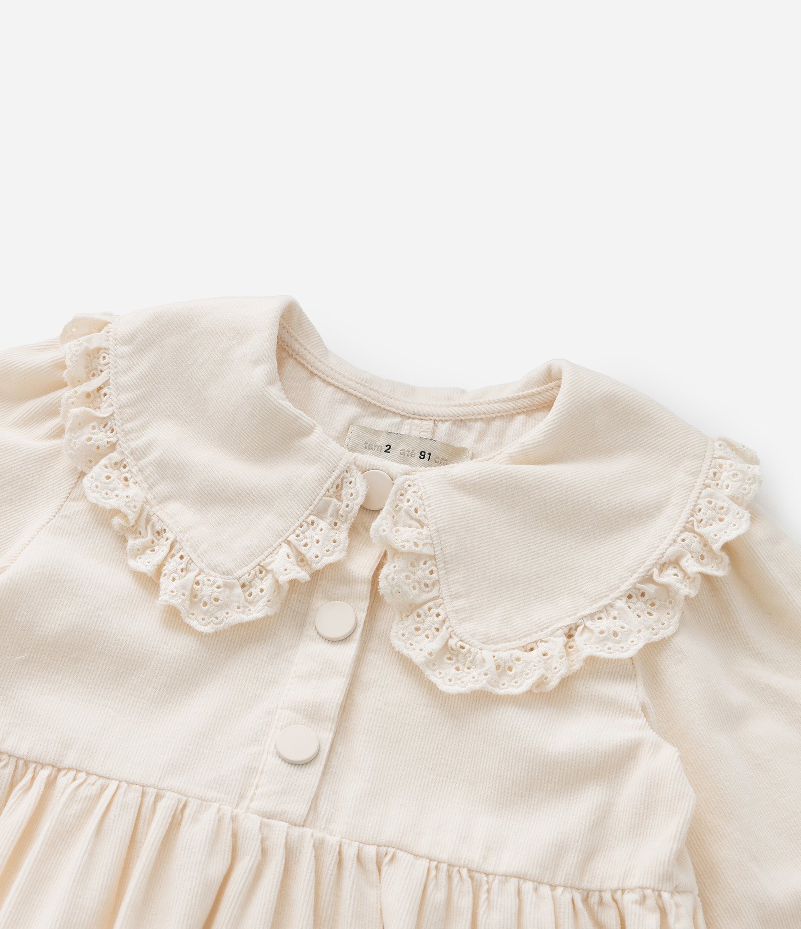 Vestido Infantil em Veludo com Gola Boneca - Tam 1 a 5 Anos Bege 6