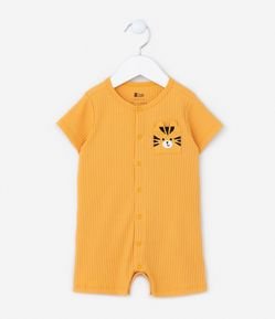 Macaquinho Infantil Canelado com Estampa Tigrinho - Tam 0 a 24 meses