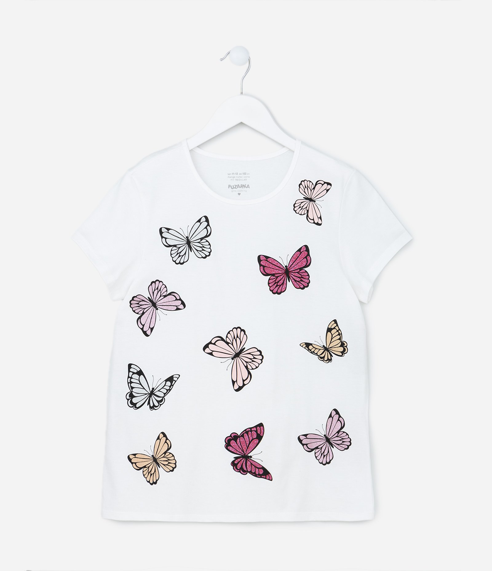 Camiseta Infantil com Estampa de Borboletas - Tam 5 a 14 Anos Branco Neve 1