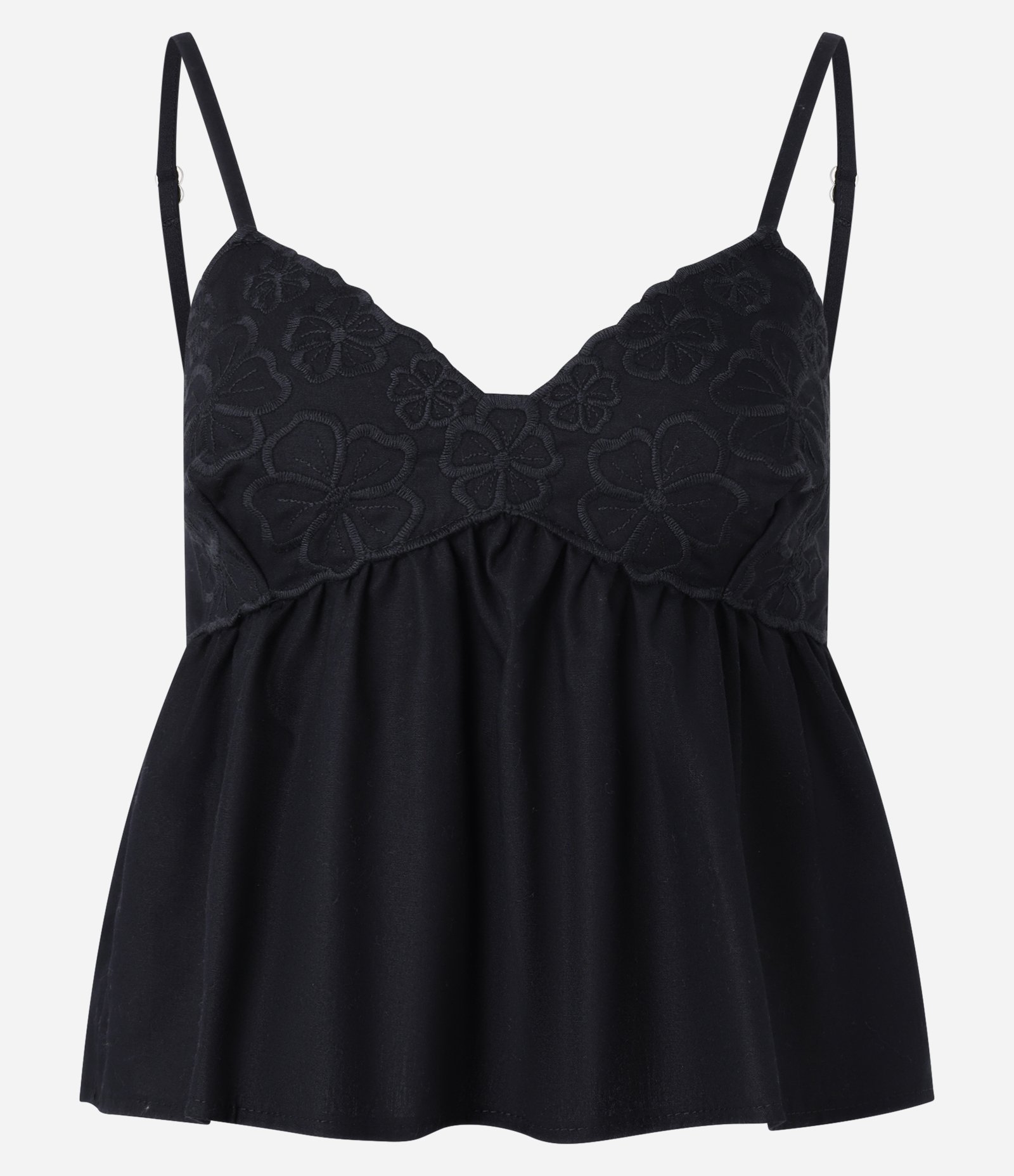 Blusa Alcinha em Tricoline com Bordados e Efeito Franzido Preto 5