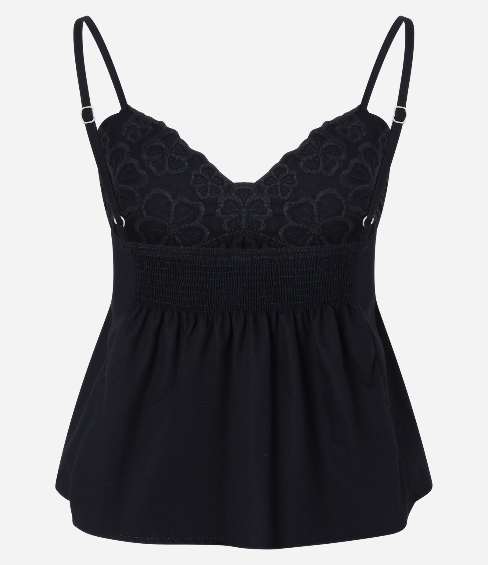 Blusa Alcinha em Tricoline com Bordados e Efeito Franzido Preto 7