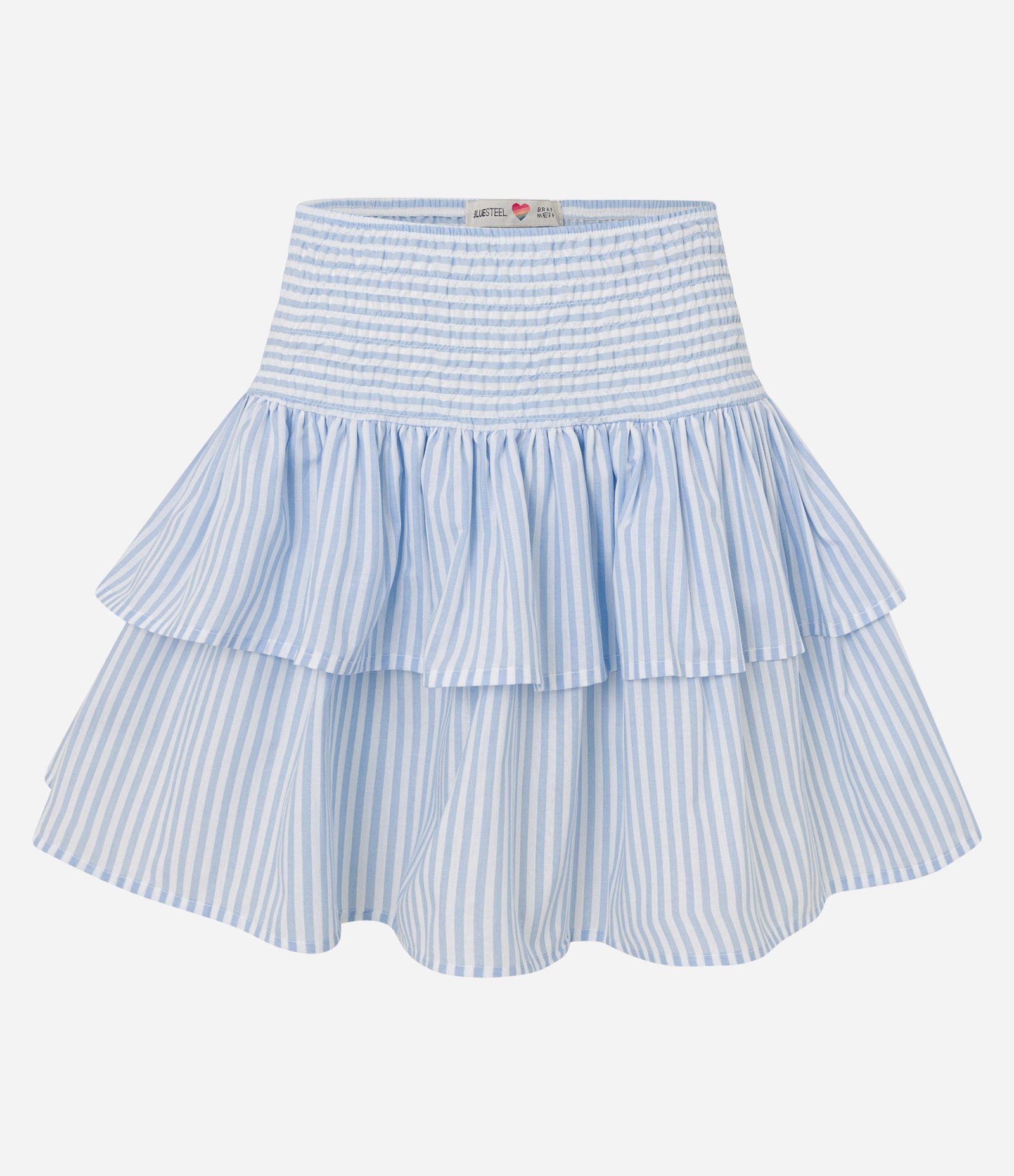 Saia em Tricoline com Lastex no Cós e Estampa Listrada Azul/ Branco 5