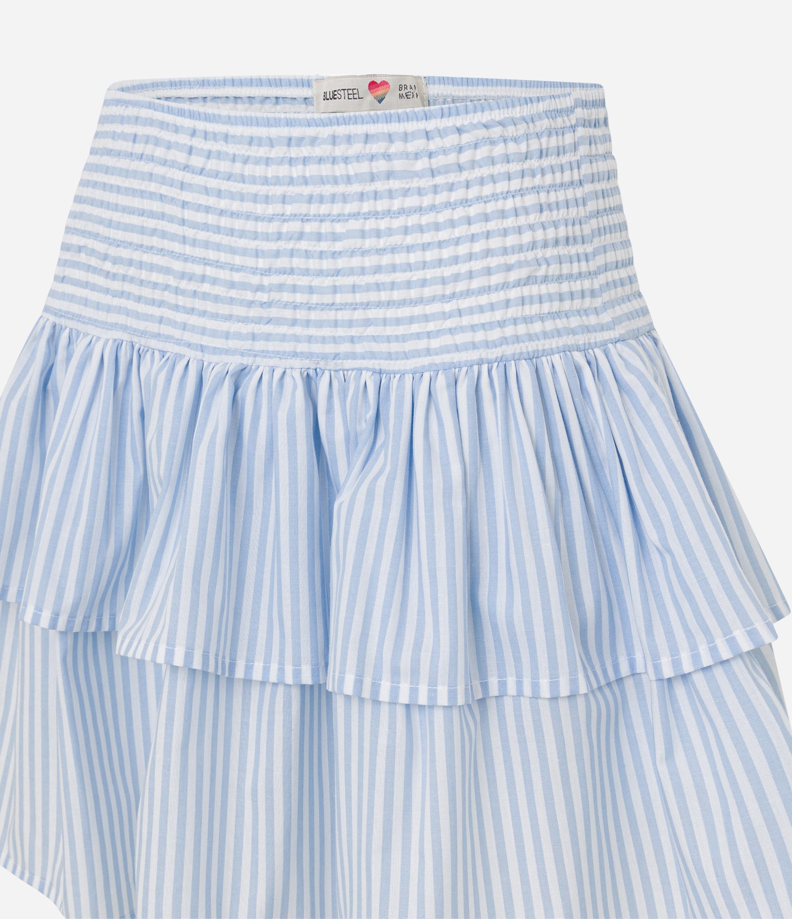 Saia em Tricoline com Lastex no Cós e Estampa Listrada Azul/ Branco 6