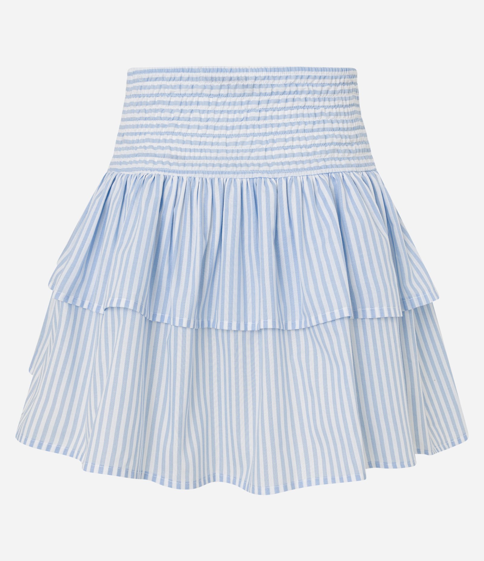 Saia em Tricoline com Lastex no Cós e Estampa Listrada Azul/ Branco 7