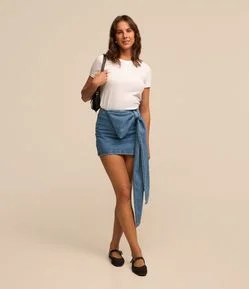 Saia Curta em Jeans com Laço Grande