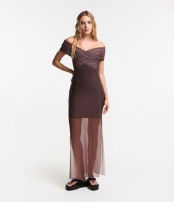Vestido Midi em Tule com Decote Cruzado