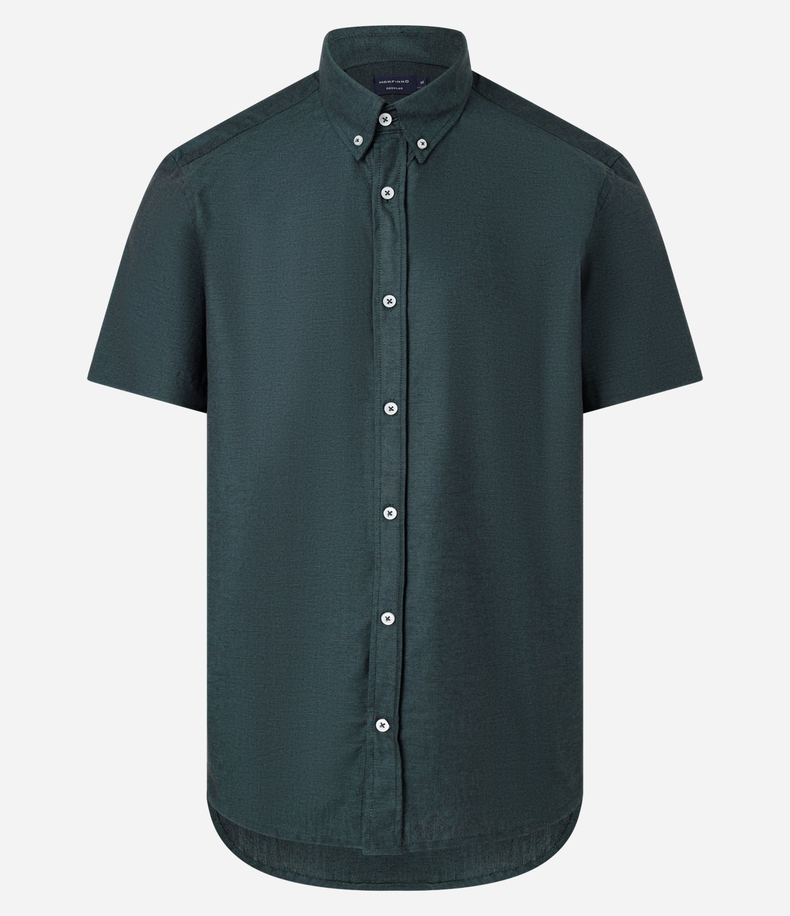 Camisa Comfort em Oxford com Gola Colarinho e Manga Curta Verde Escuro 1