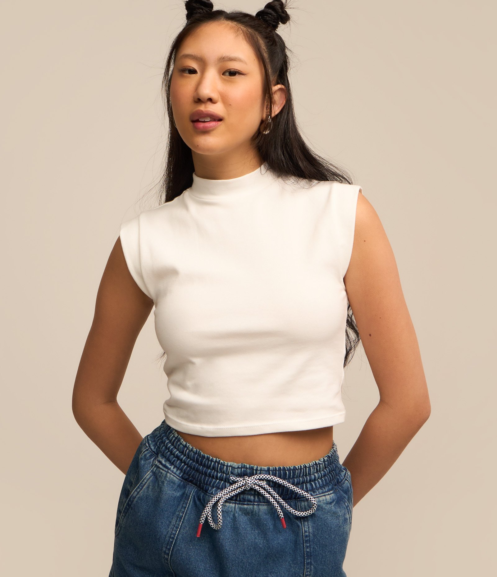 Saia em Jeans com Lastex e Amarração no Cós Azul 3