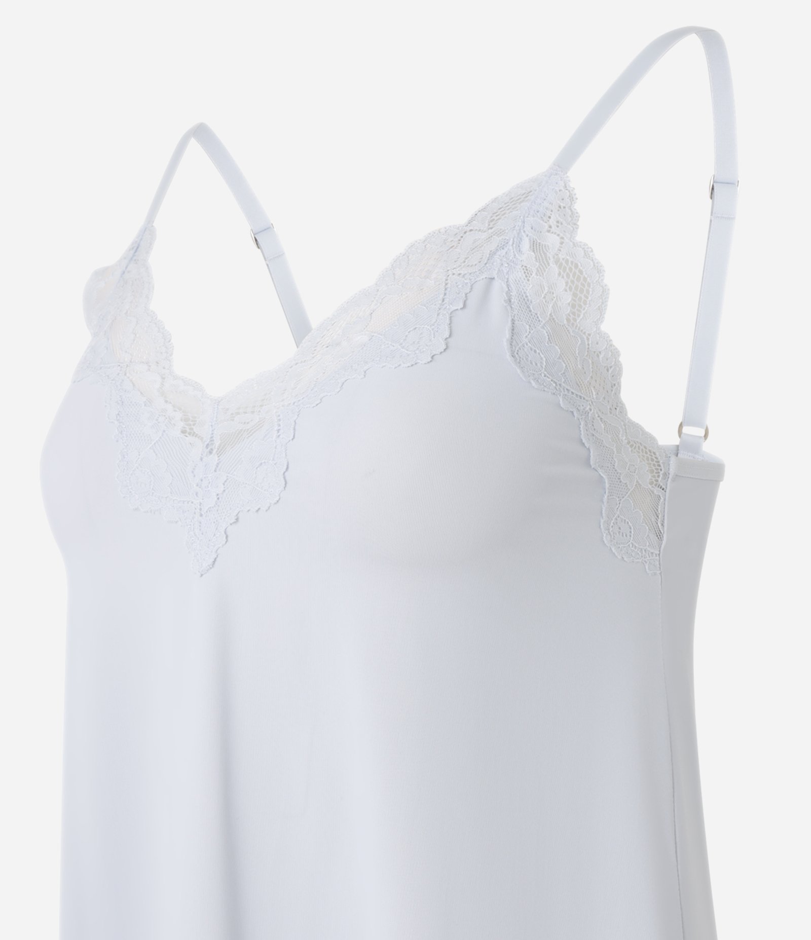Camisola de Alcinha em Microfibra com Decote de Renda Branco 4