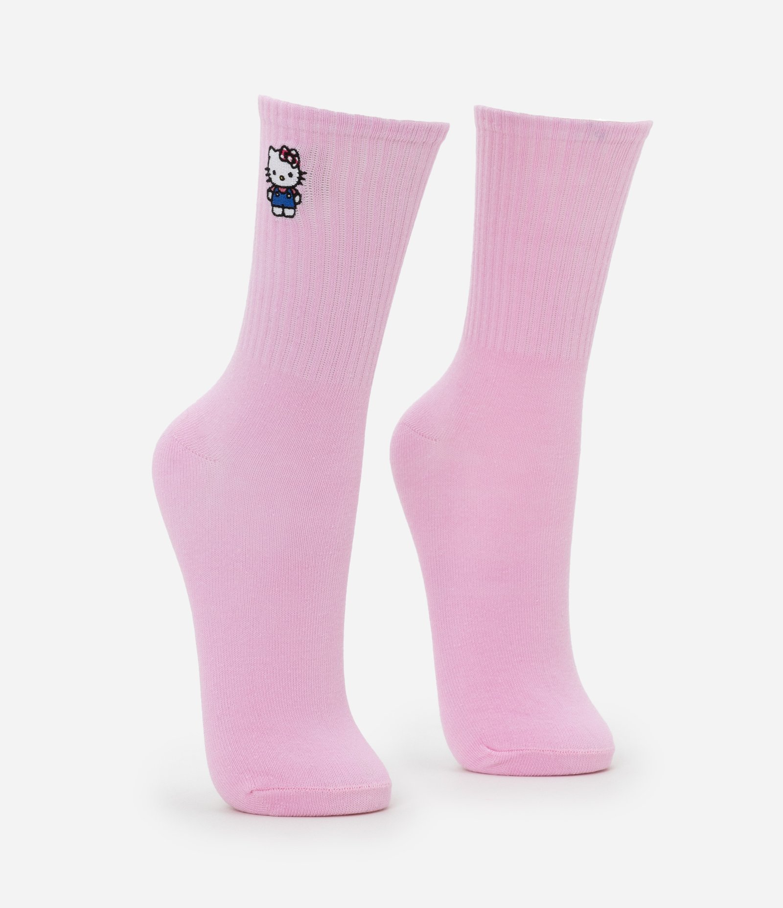 Meia Cano Alto em Algodão Bordado Hello Kitty Rosa 2