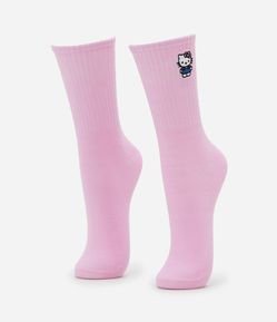 Meia Cano Alto em Algodão Bordado Hello Kitty