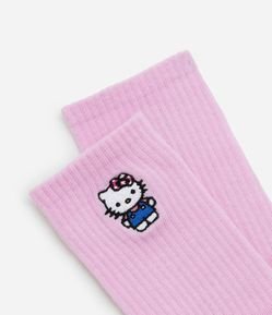 Meia Cano Alto em Algodão Bordado Hello Kitty