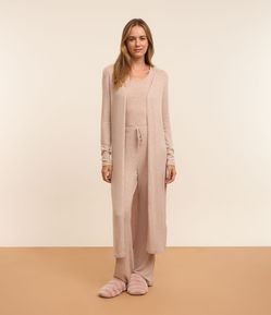 Trio de Pijama Longo em Tricô com Gola Redonda e Cós Elástico