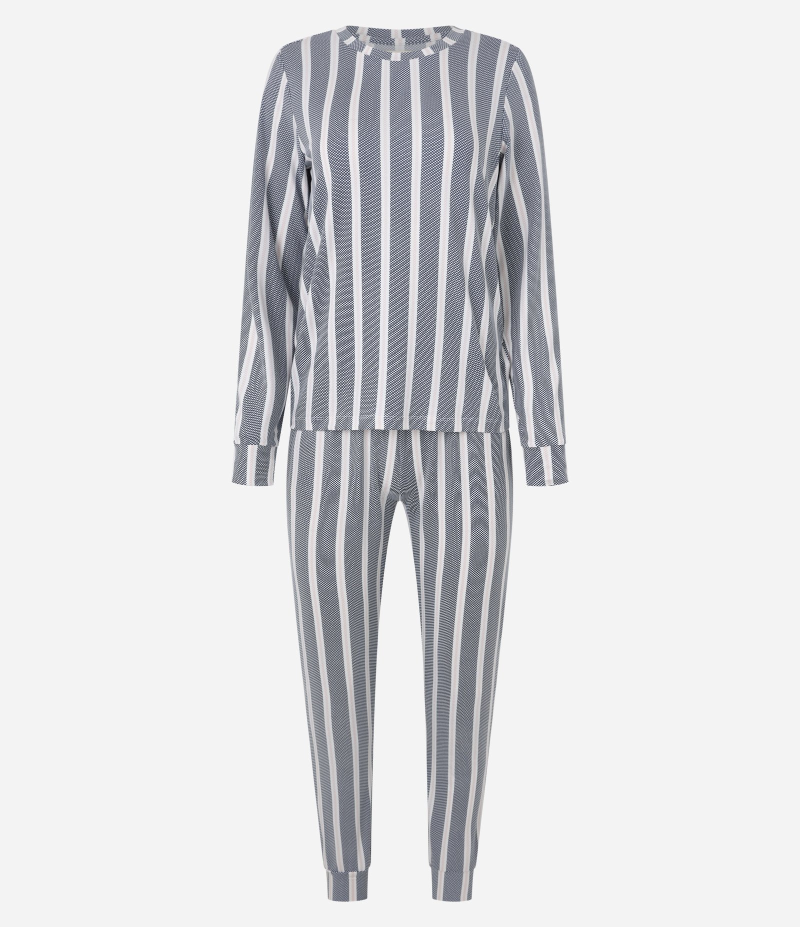 Pijama Longo Listrado com Toque Suave Cinza 4