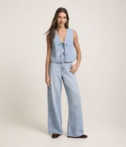 Calça Wide Leg em Jeans com Cós Alfaiatado