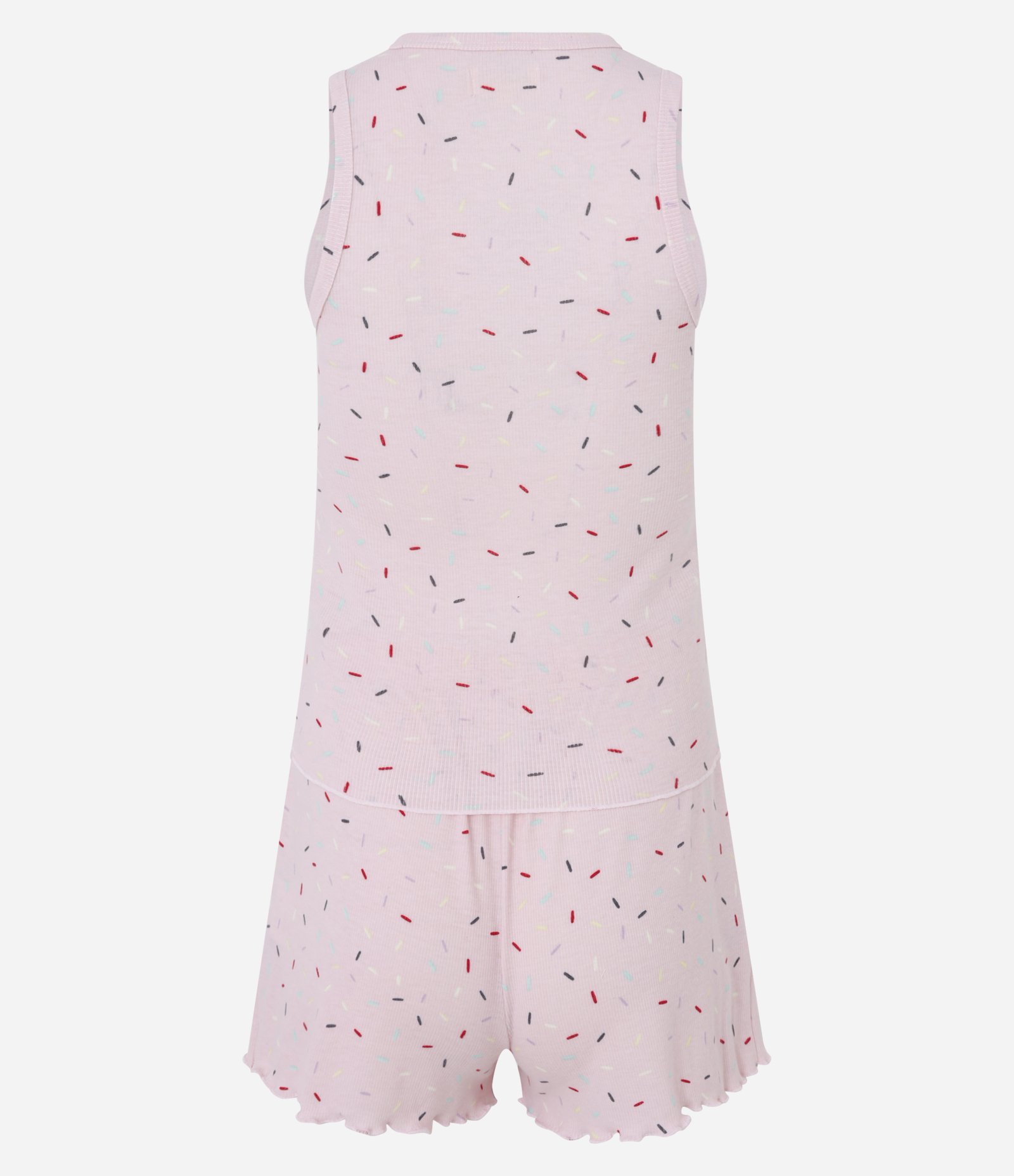 Pijama Short Doll Regata Larga em Ribana com Estampa de Tracinhos Rosa 5