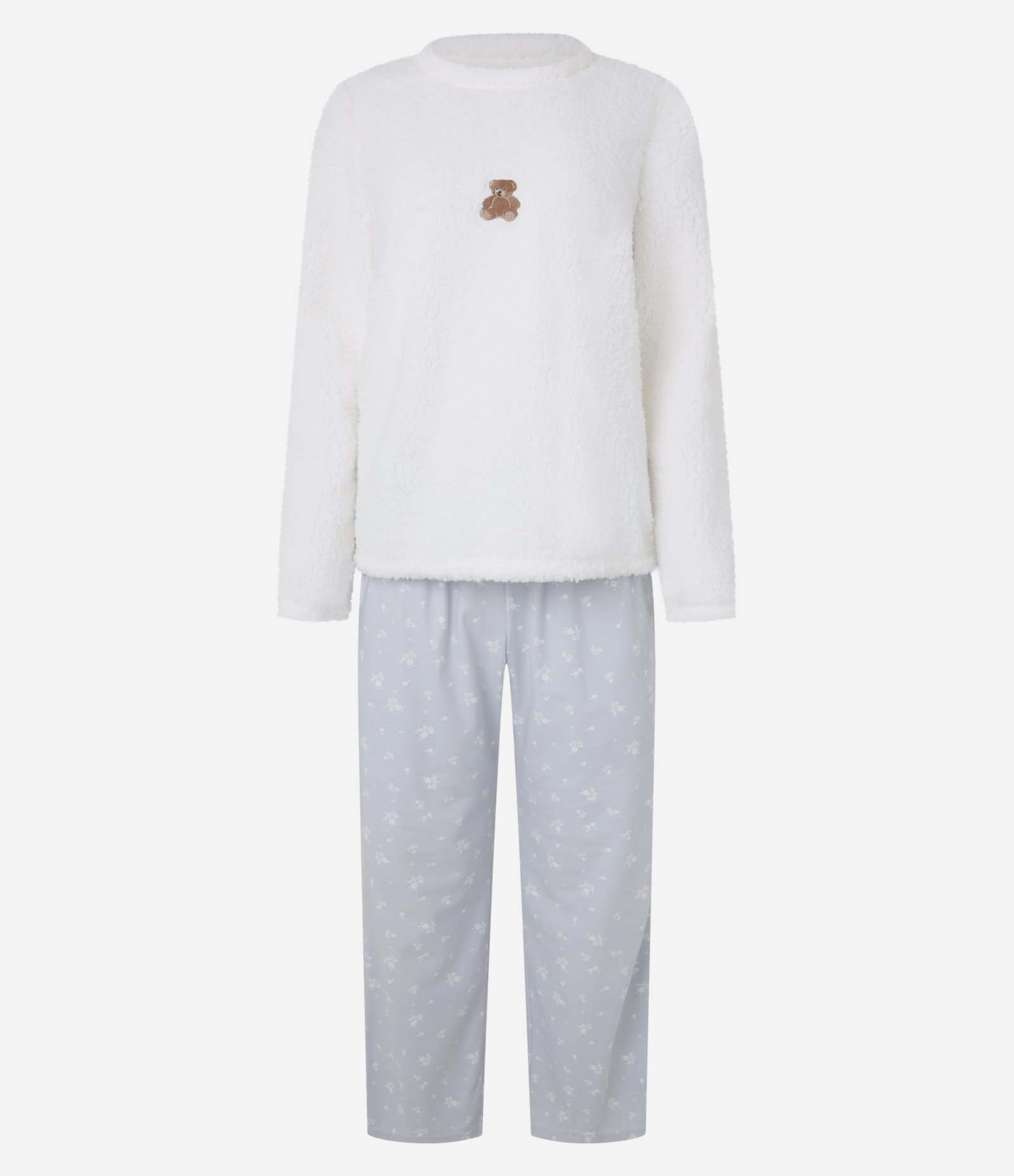 Pijama Longo em Sherpa com Estampa Smile Branco/Azul 5