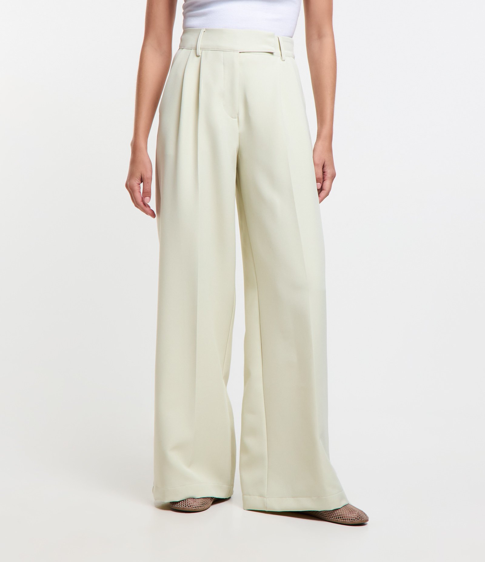 Calça Wide Leg Alfaiatada com Bolsos Faca e Pregas Off White 2
