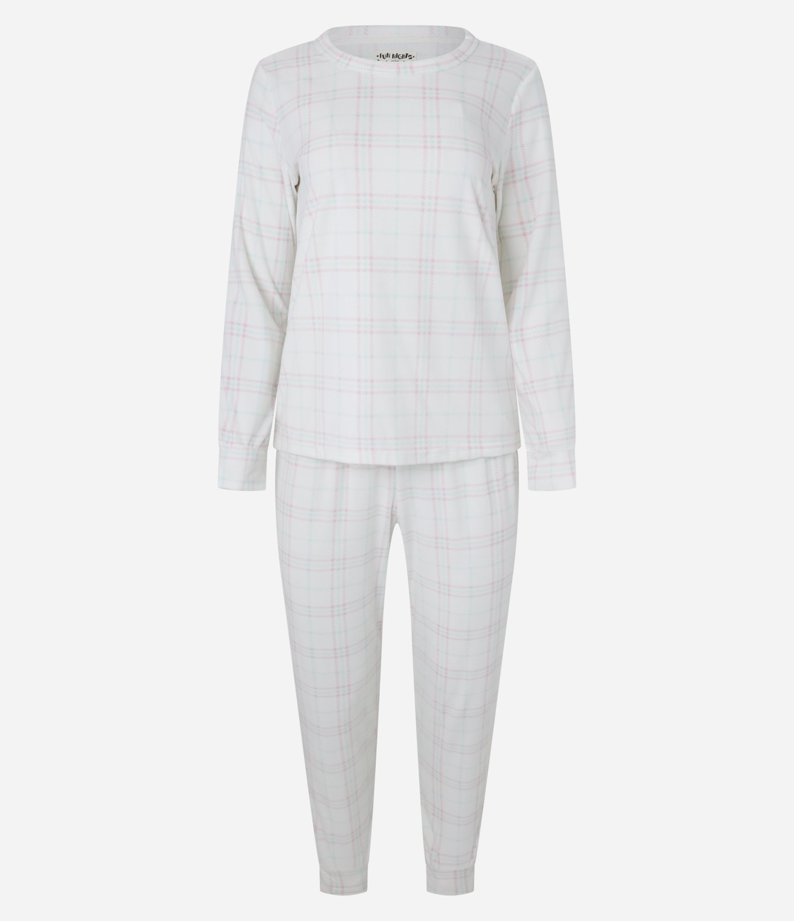 Pijama Longo em Plush Estampa Xadrez Branco 5