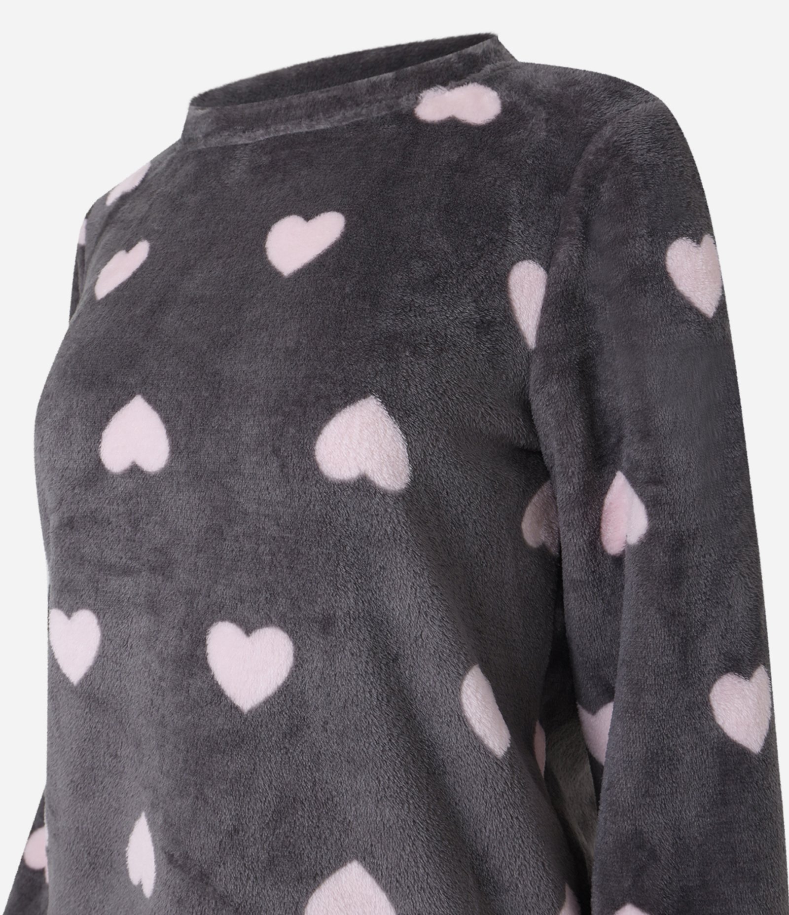 Pijama Longo em Fleece com Corações Contrastantes Cinza 4