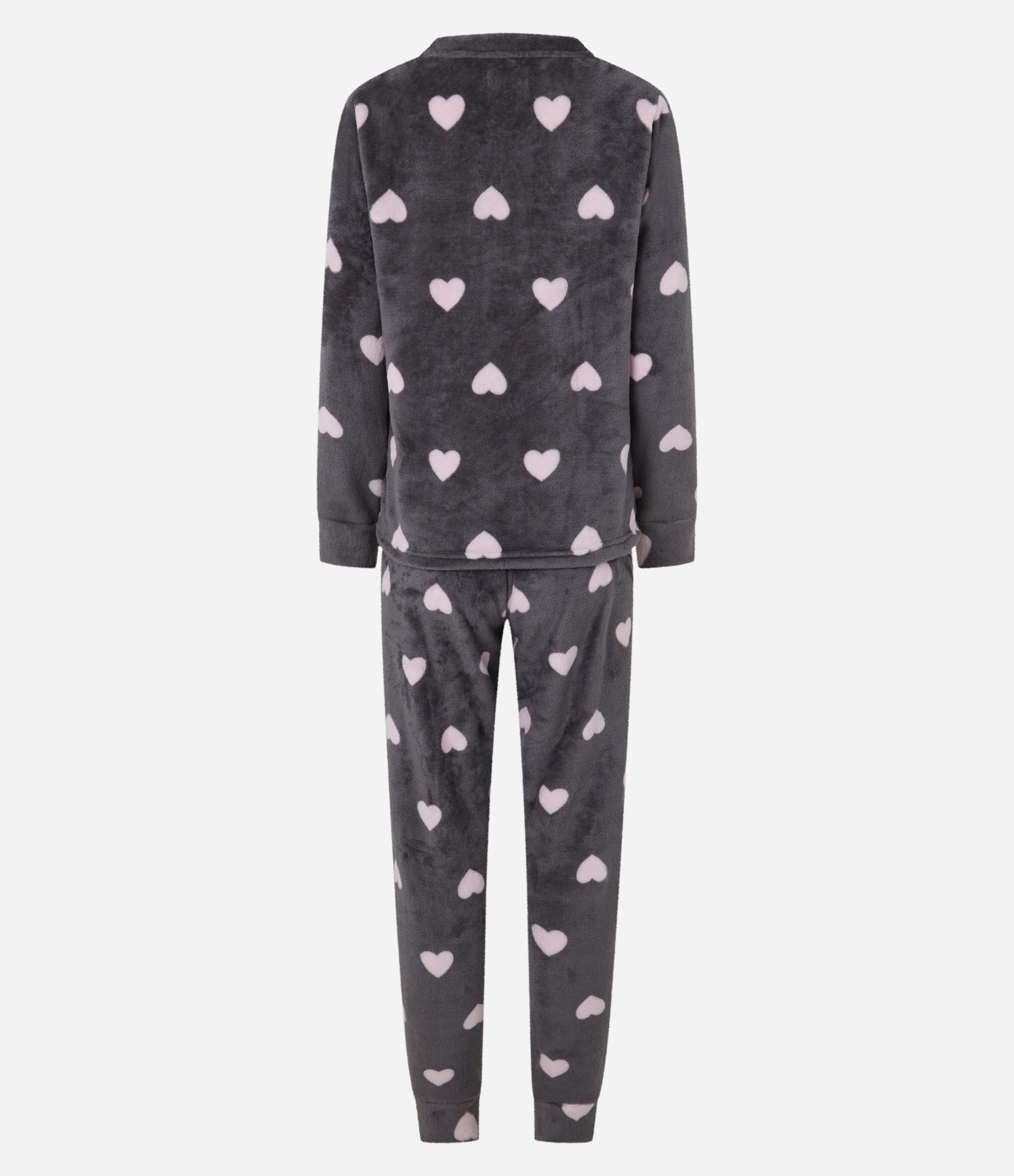 Pijama Longo em Fleece com Corações Contrastantes Cinza 5