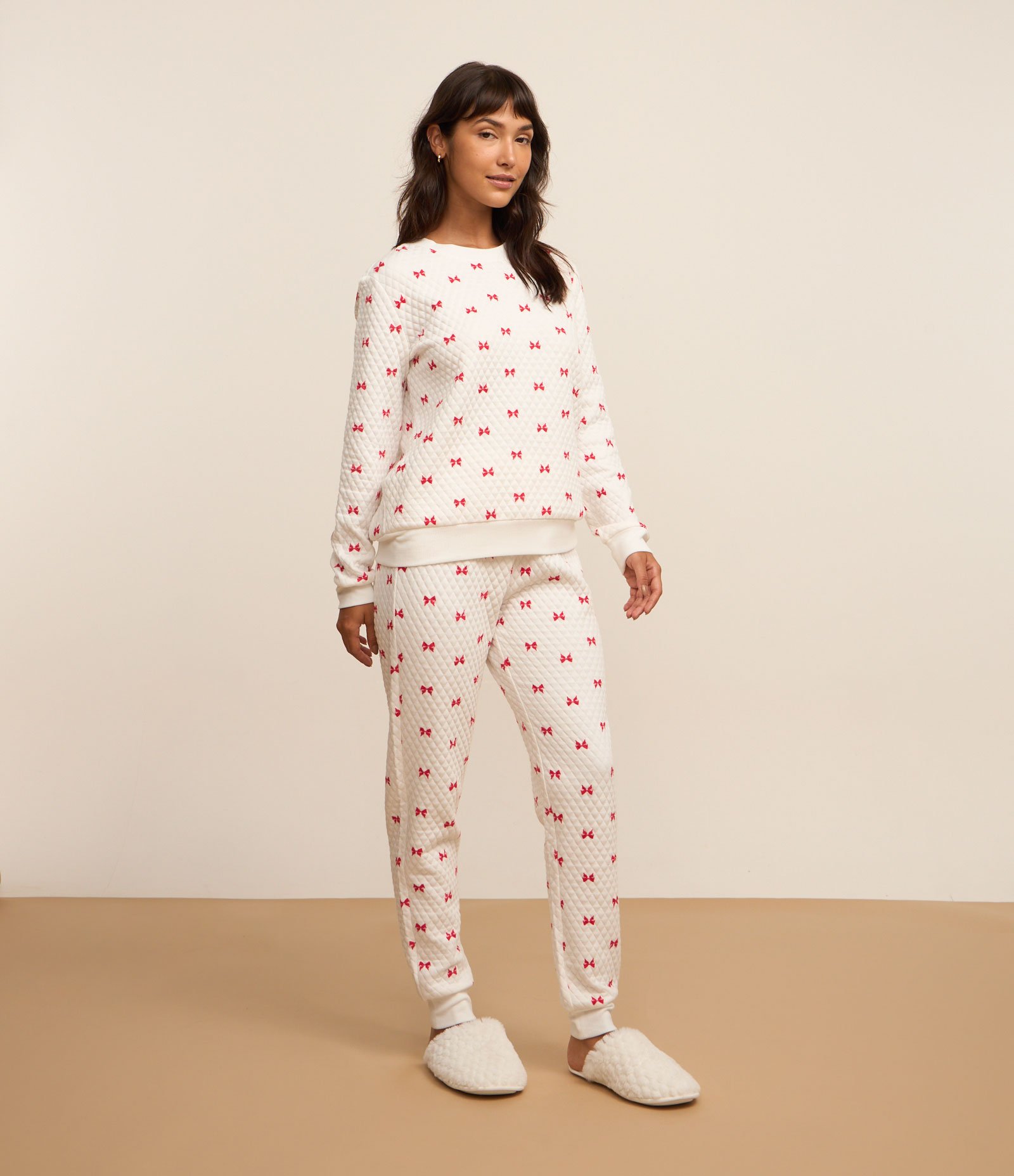 Pijama Manga Longa com Estampa de Coração Branco 1