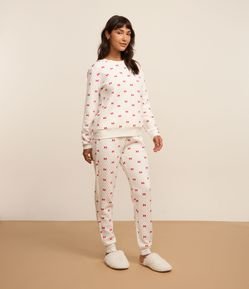 Pijama Manga Longa com Estampa de Coração