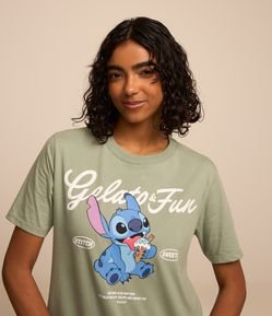 Camiseta Alongada em Algodão com Estampa Stitch