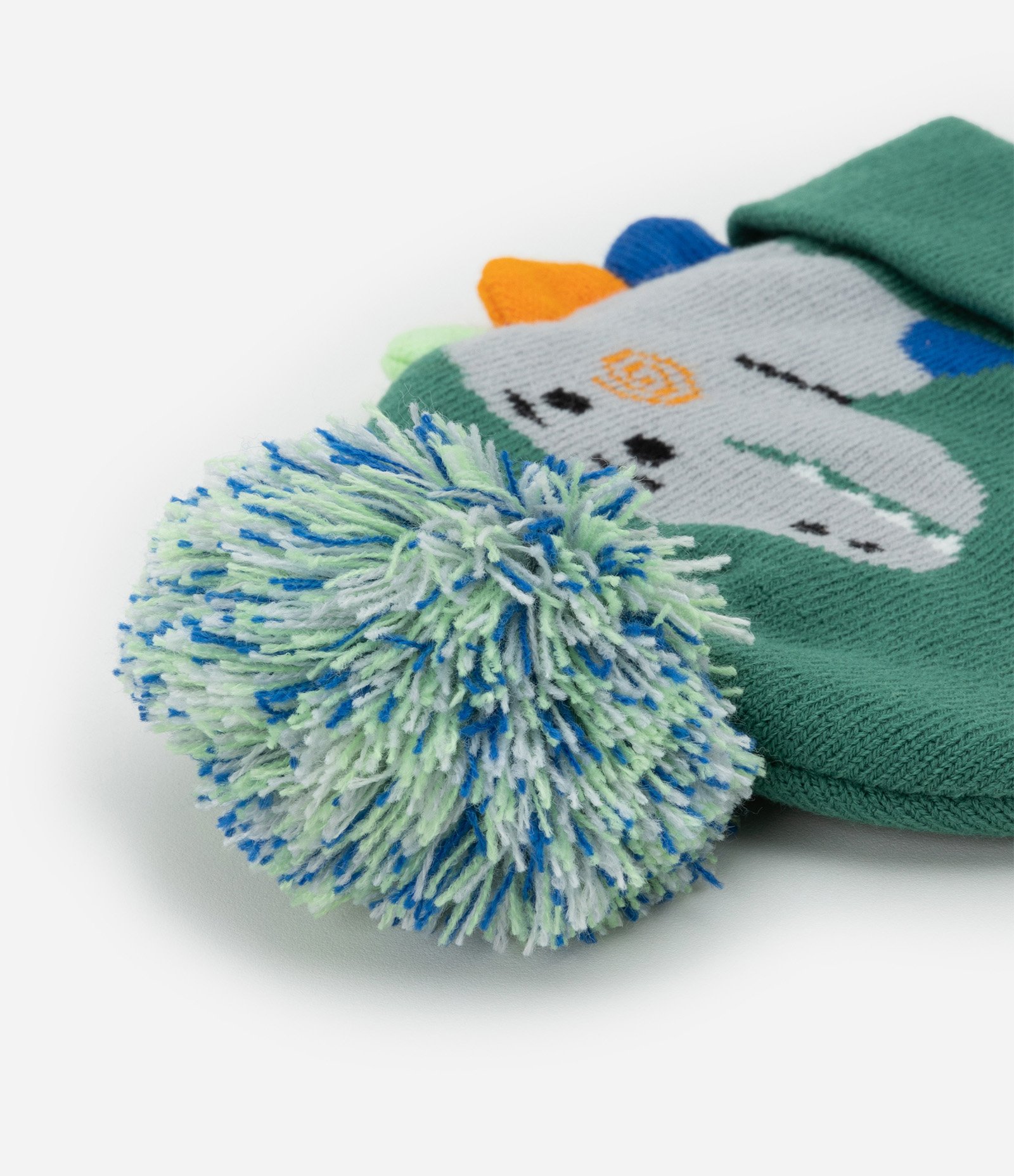 Gorro Infantil em Efeito Tricô com Dinossauro 3D e Pompom – Tam U Verde 3