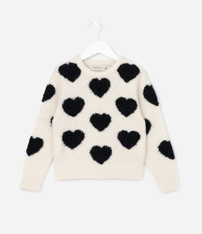 Suéter Infantil em Tricô com Estampa Corações - Tam 5 a 14 Anos Suéter Infantil em Tricô com Estampa Corações - Tam 5 a 14 Anos