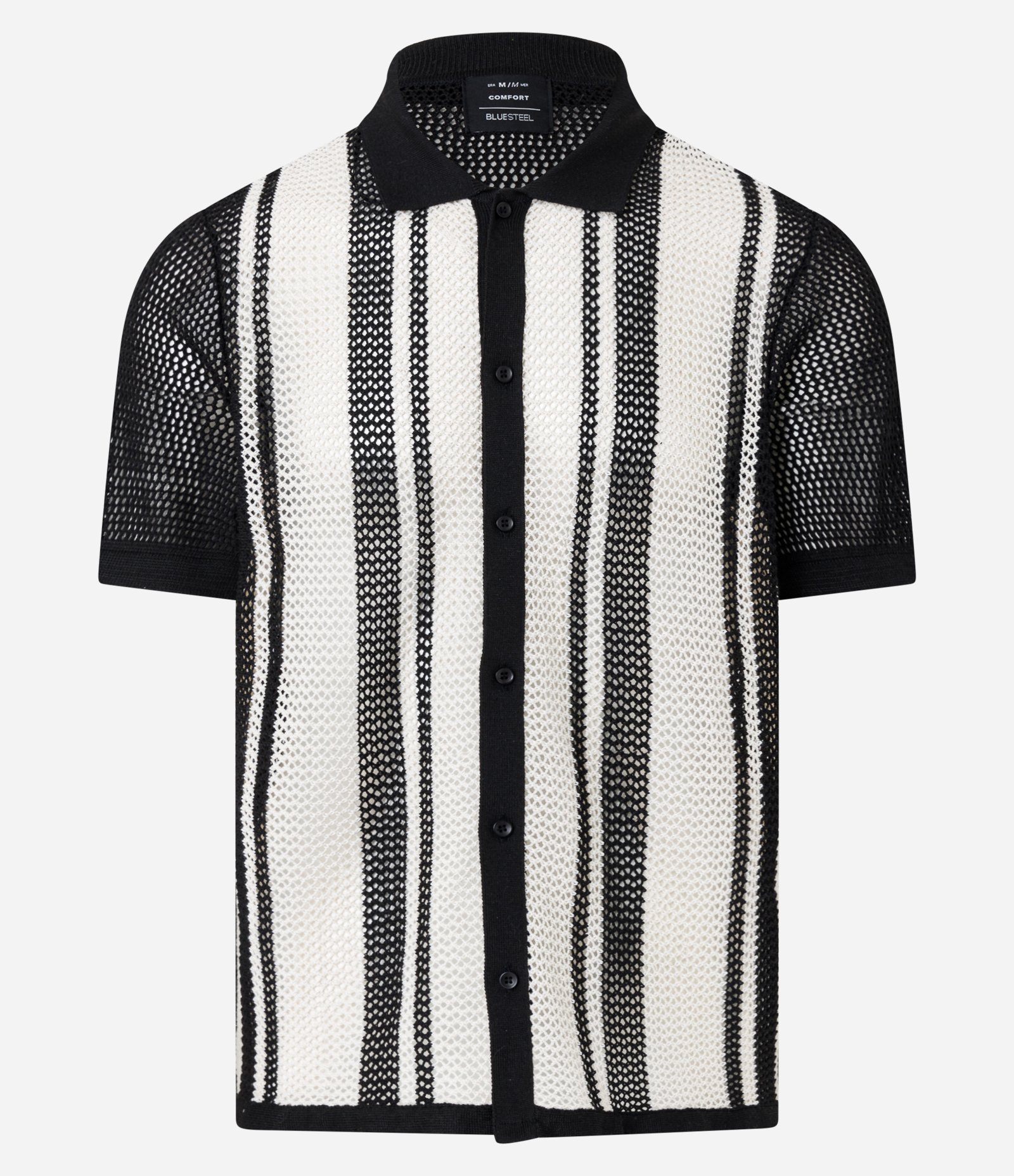 Camisa Comfort com Efeito Tricô Listrada Branco/Preto 1