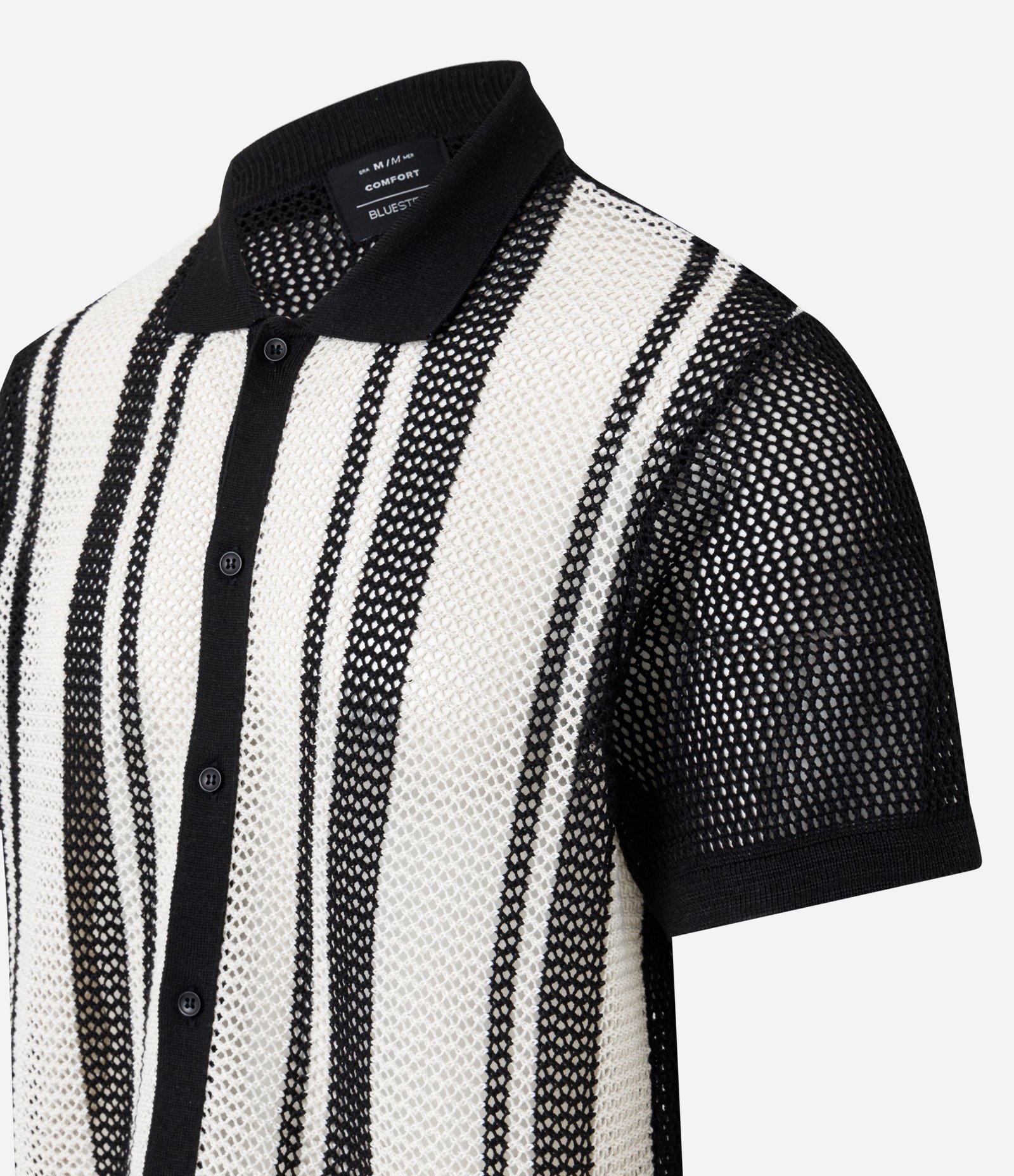 Camisa Comfort com Efeito Tricô Listrada Branco/Preto 2