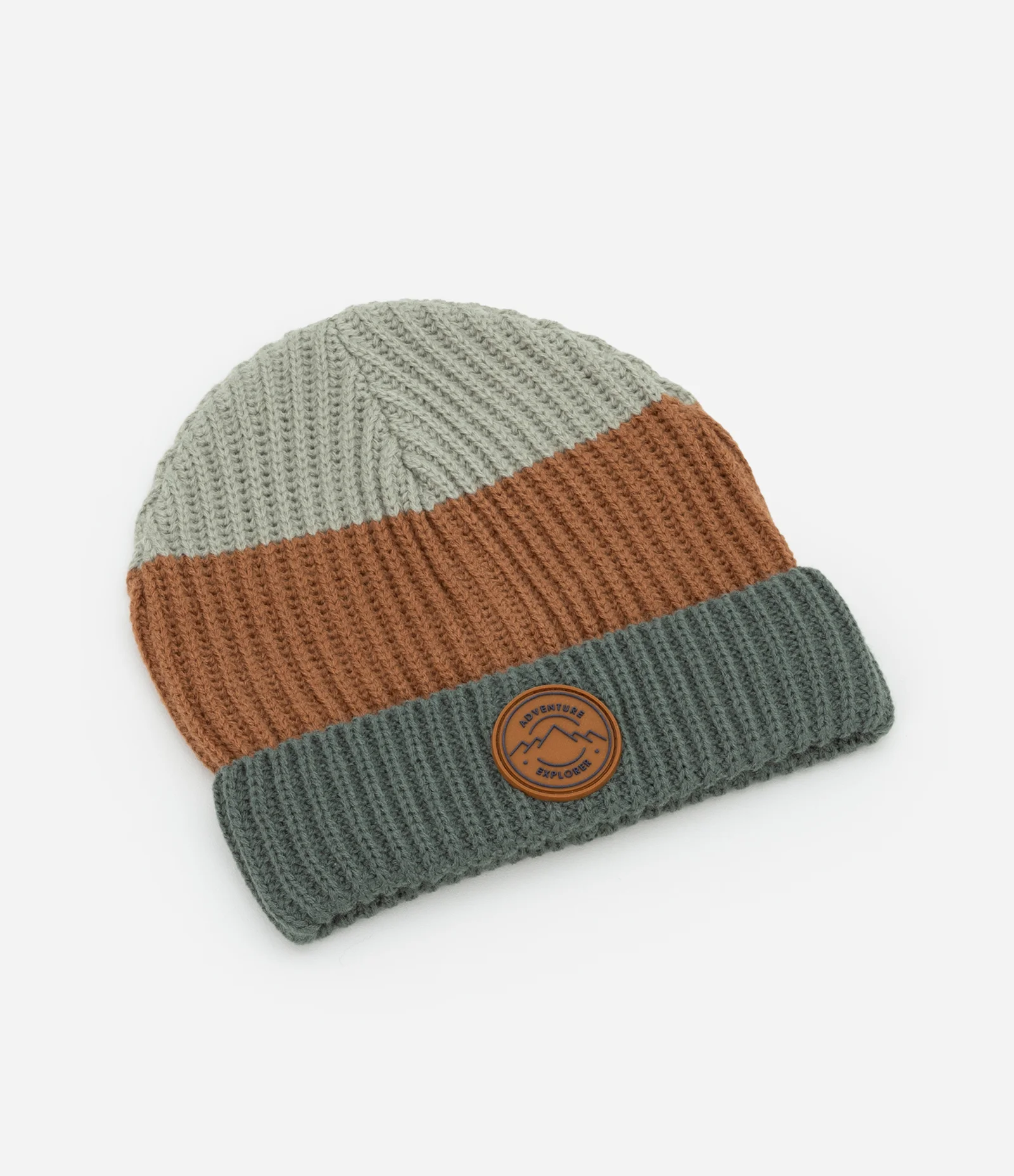 Gorro Infantil em Tricô com Bordado Montanhas - Tam Único Cinza/Marrom 1