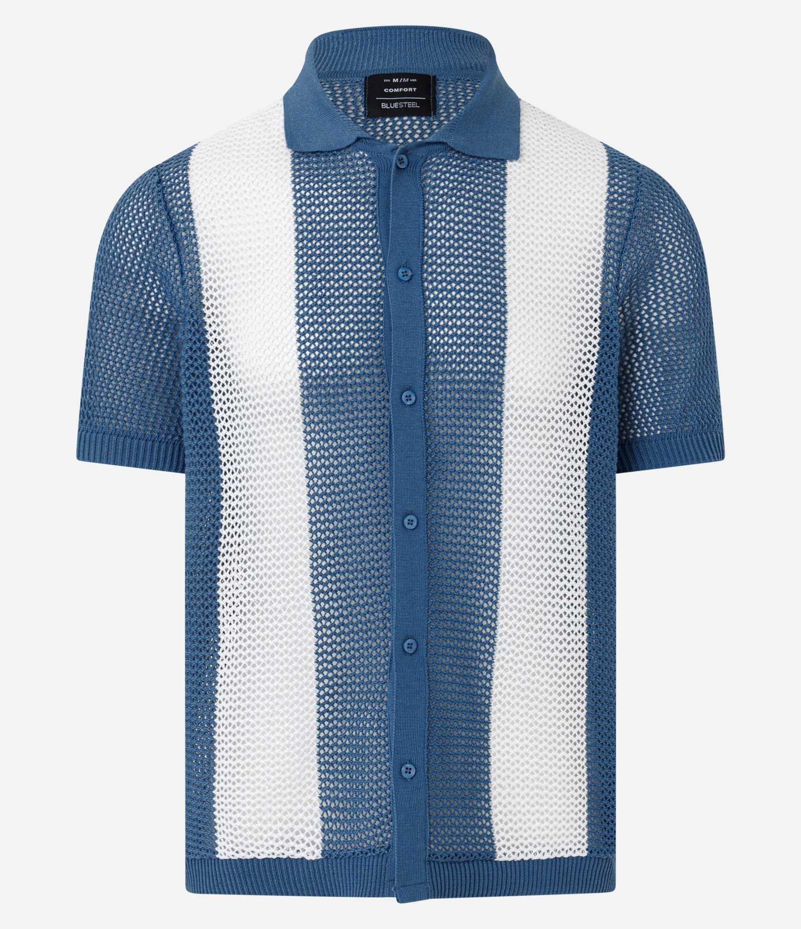 Camisa Comfort com Efeito em Tricô Listrada Azul/Branco 5