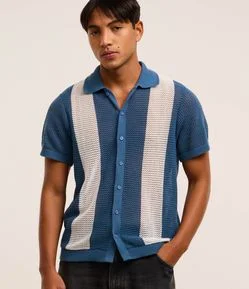 Camisa Comfort com Efeito em Tricô Listrada