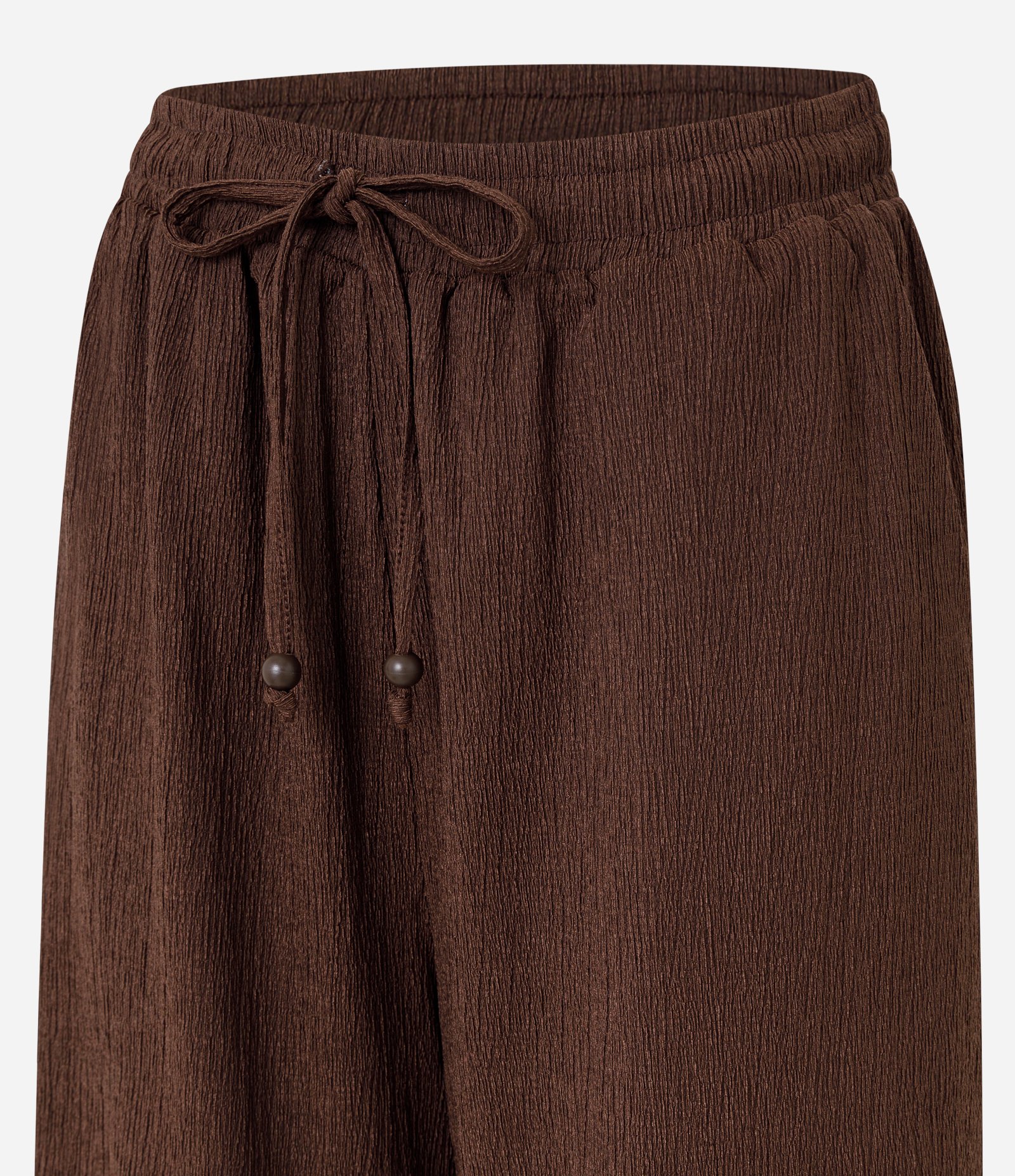Calça Pantalona Texturizada com Cordão no Cós Elástico Marrom 7