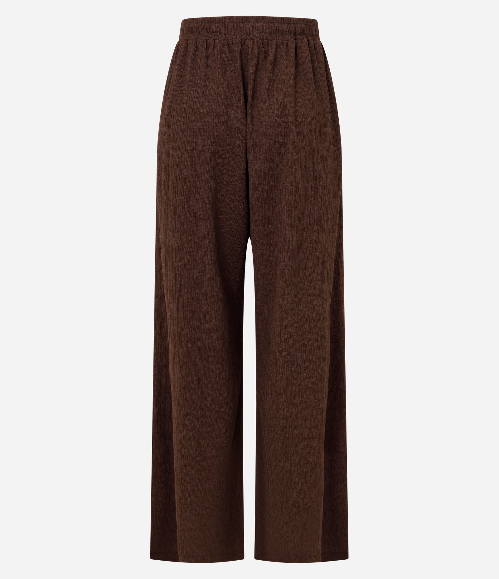 Calça Pantalona Texturizada com Cordão no Cós Elástico Marrom 8