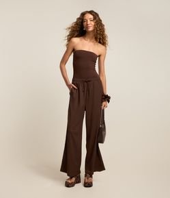 Calça Pantalona Texturizada com Cordão no Cós Elástico