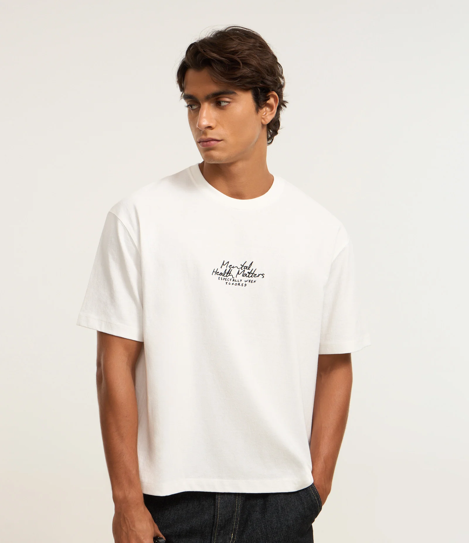 Camiseta Oversized em Algodão em Estampa Lettering Branco 1