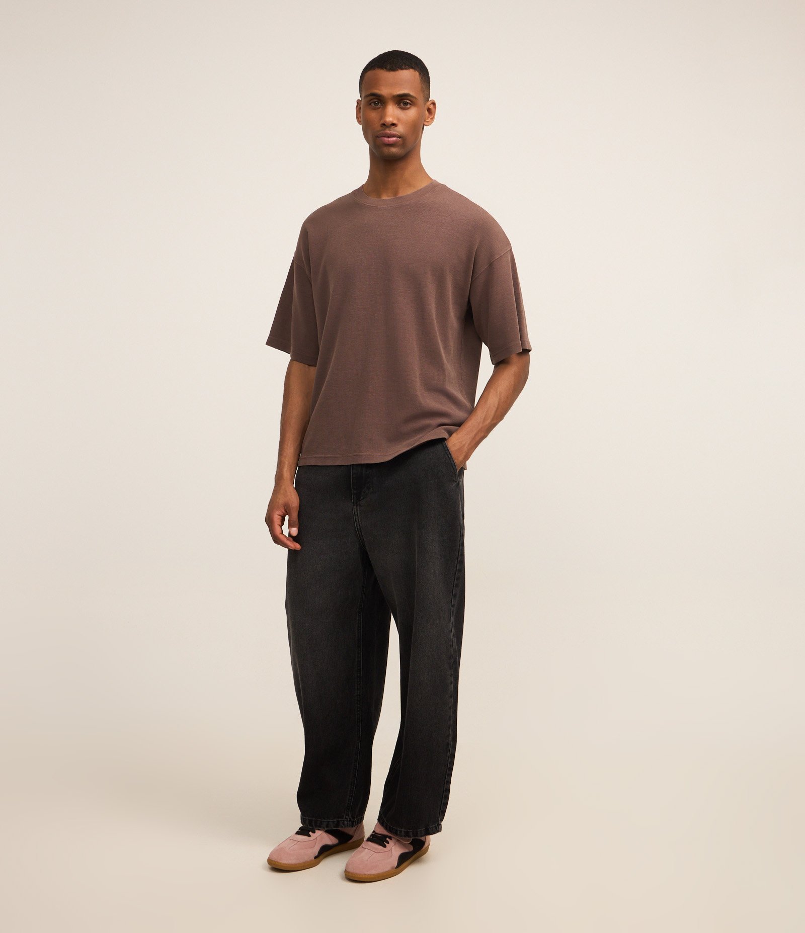 Camiseta Boxy com Algodão eTextura Waffle Marrom 2