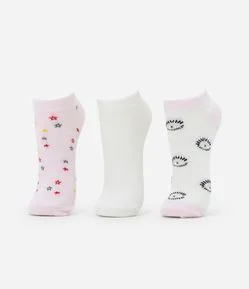 Kit 03 Meia Cano em Algodão com Estampas de Estrelas e Olhos