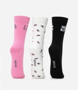 Kit 03 Meias Cano Alto em Algodão Estampa Hello Kitty