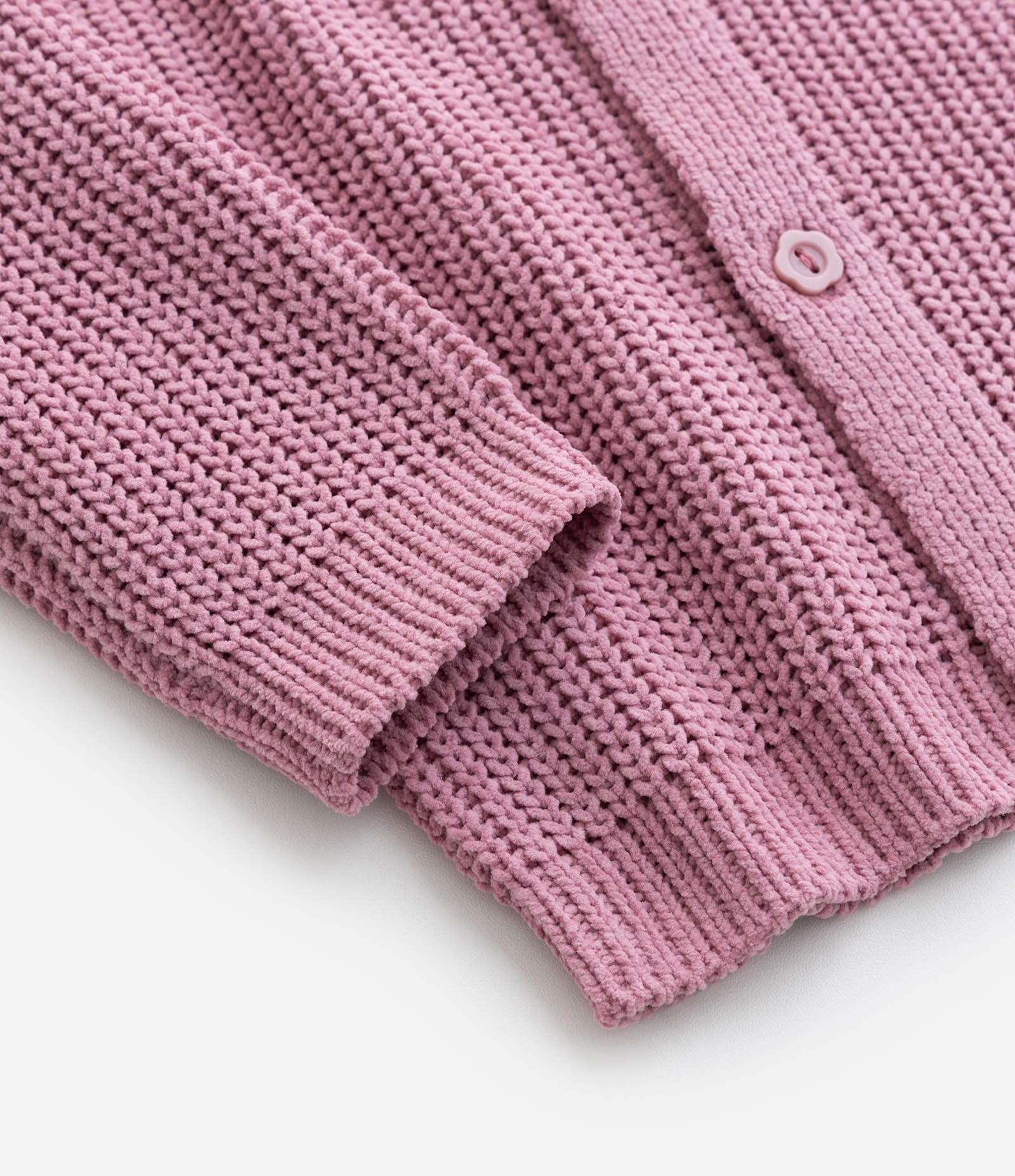 Cardigan Infantil em Chenille com Botões - Tam 0 a 18 meses Rosa 4