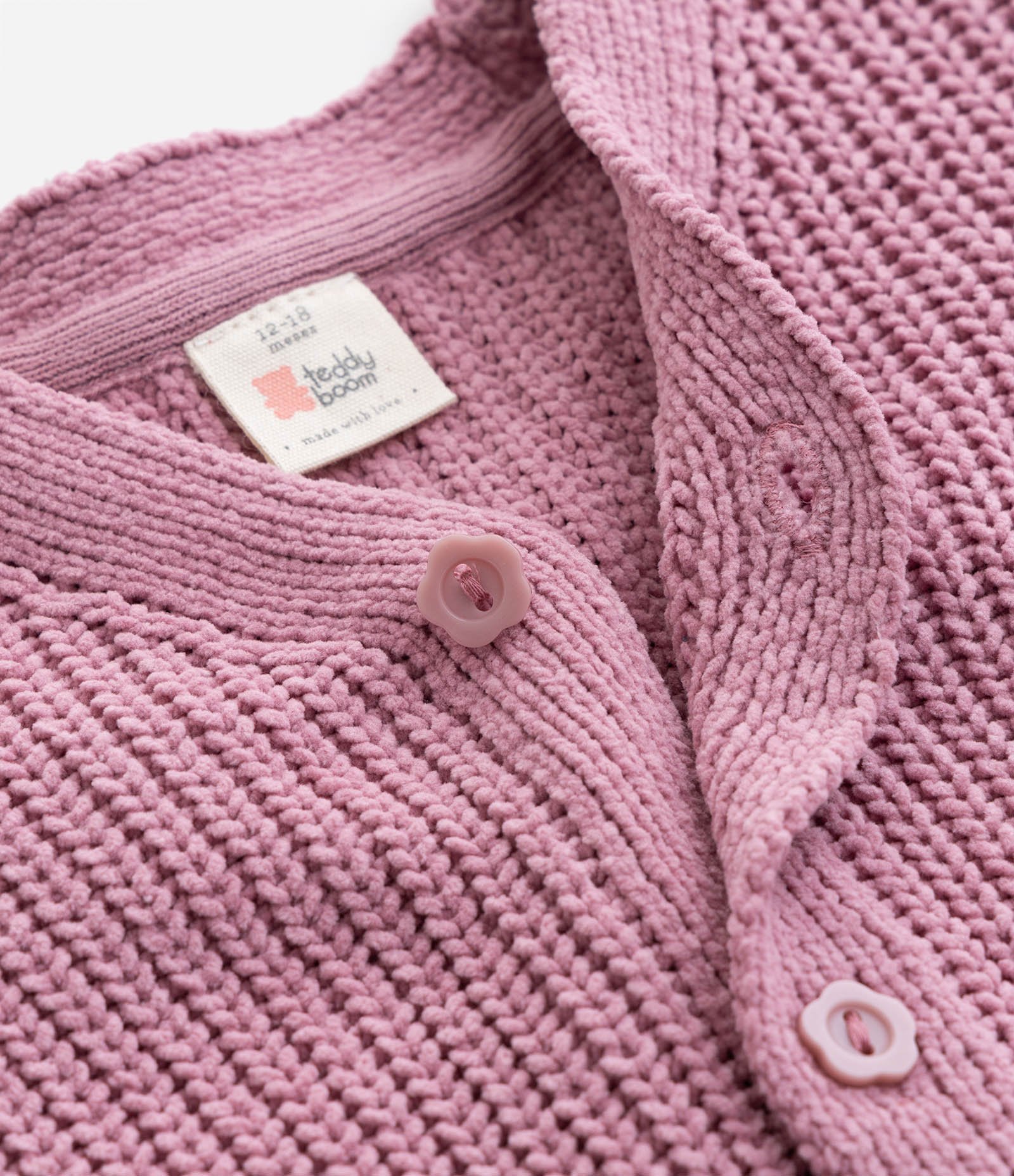 Cardigan Infantil em Chenille com Botões - Tam 0 a 18 meses Rosa 5