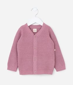 Cardigan Infantil em Chenille com Botões - Tam 0 a 18 meses
