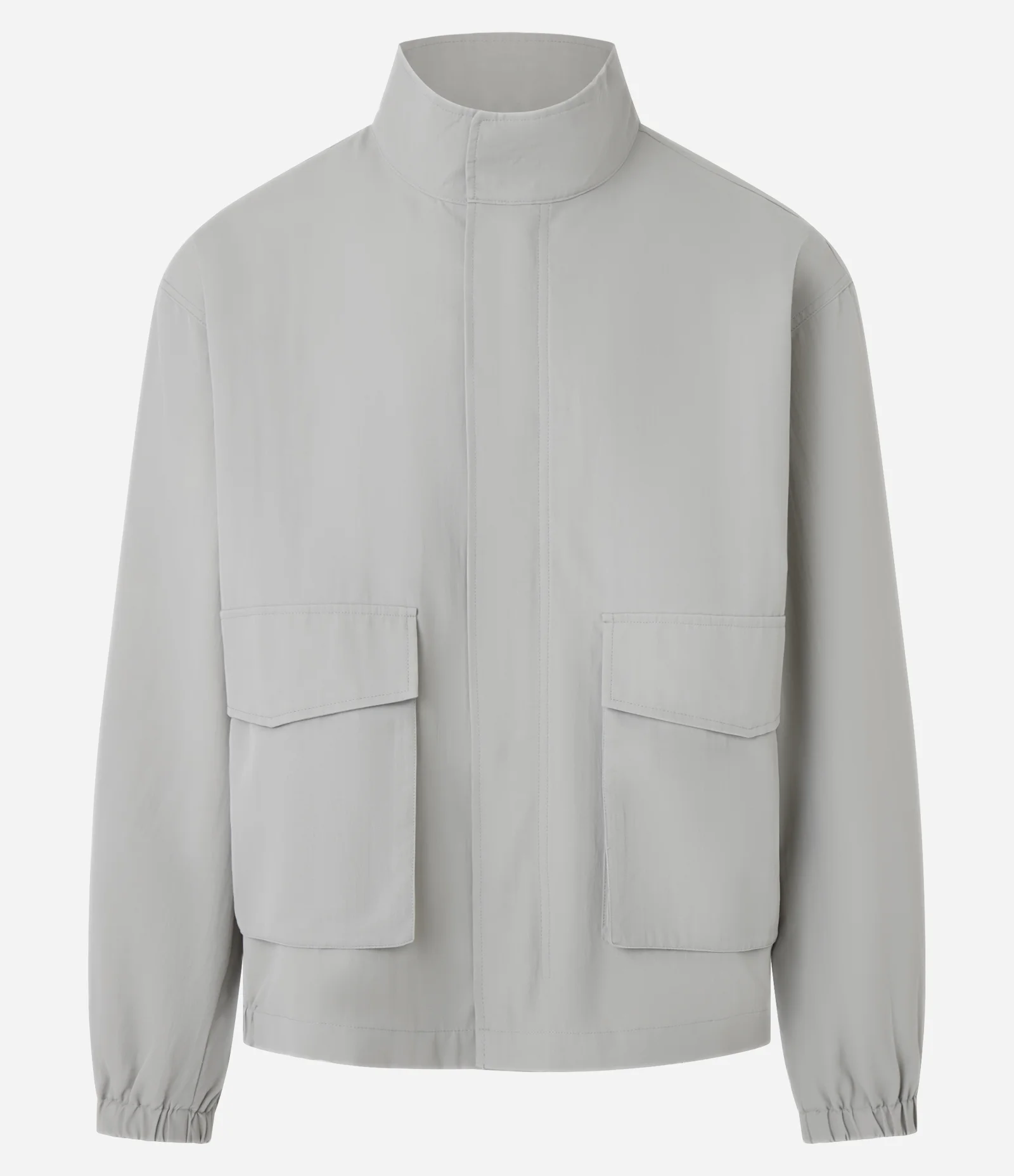 Jaqueta em Poliamida com Gola Alta e Bolso Utilitário Cinza 1