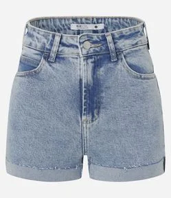 Short Hot Pants em Jeans com Cintura Alta e Barra Dobrada