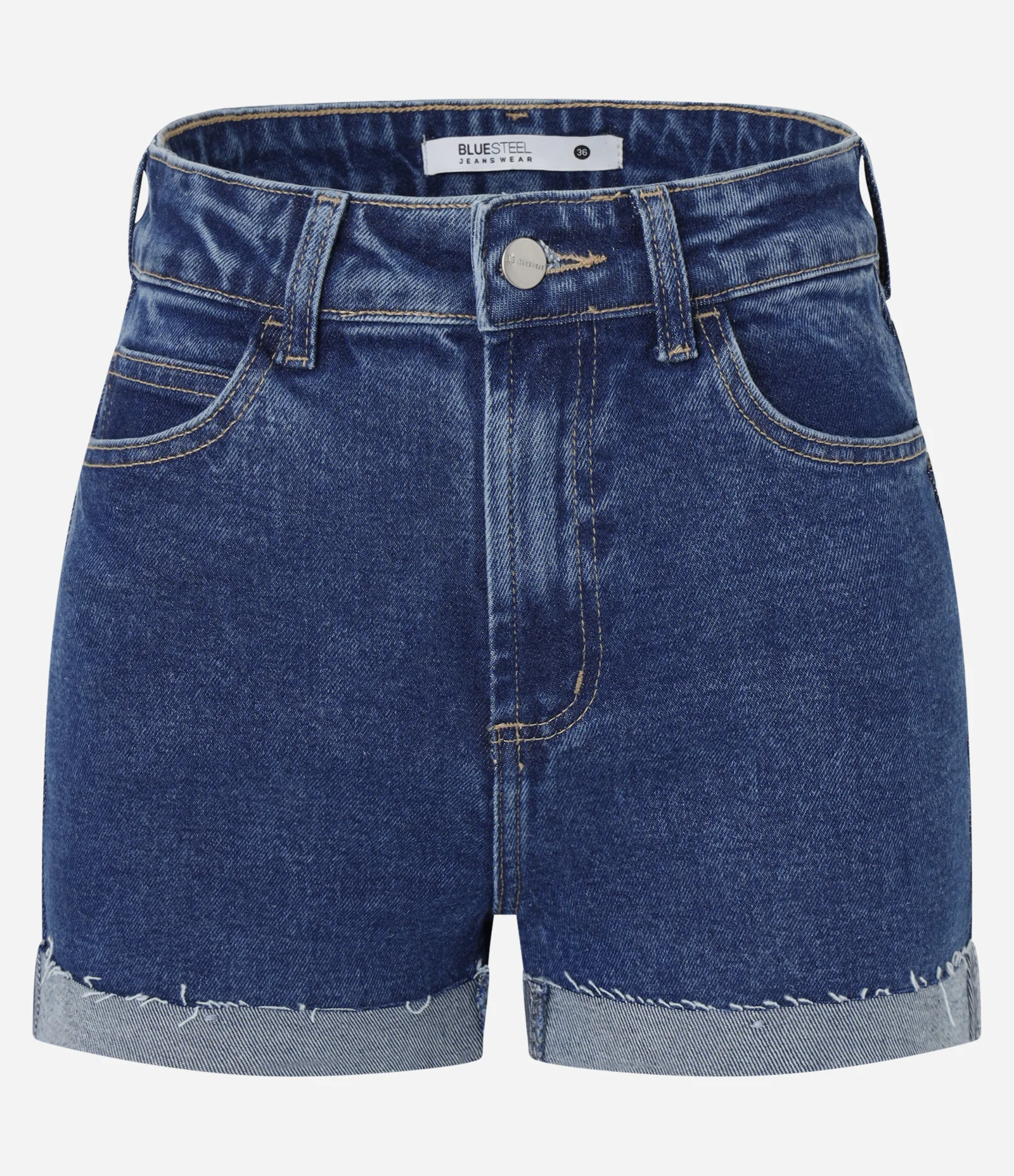 Short Hot Pants em Jeans com Cintura Alta e Barra Dobrada Azul Escuro 1